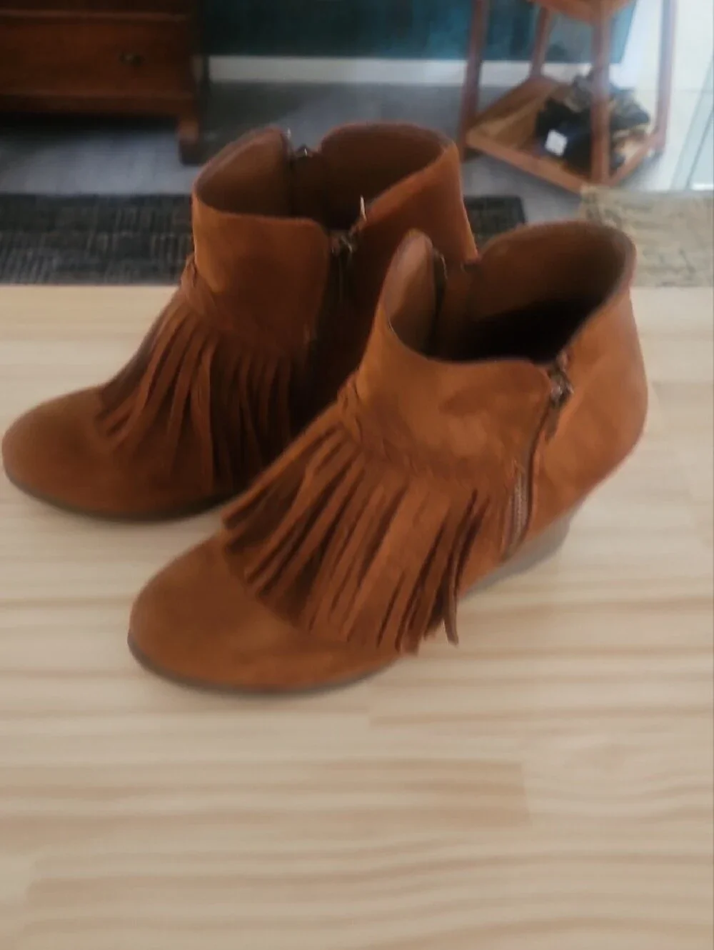 Pierre Dumas Suede Fringe Ankle Booties - Brown